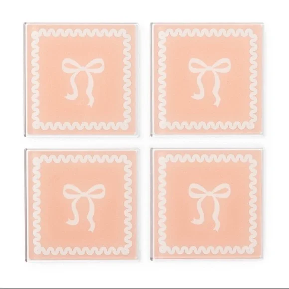 3 for $15 SALE Target Bullseye Coquette Pink & White Bow Coasters, New, 4 pack