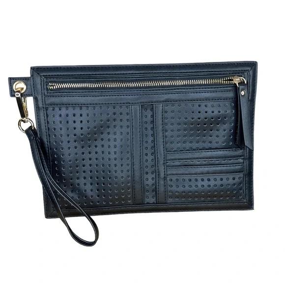 Mossimo Black Faux Leather Wristlet Clutch Purse Bag Handbag Mesh