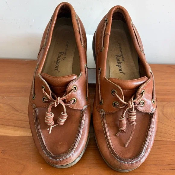 Rockport Mens 7.5 M Brown Leather Boat Shoes Nautical Loafers M5106