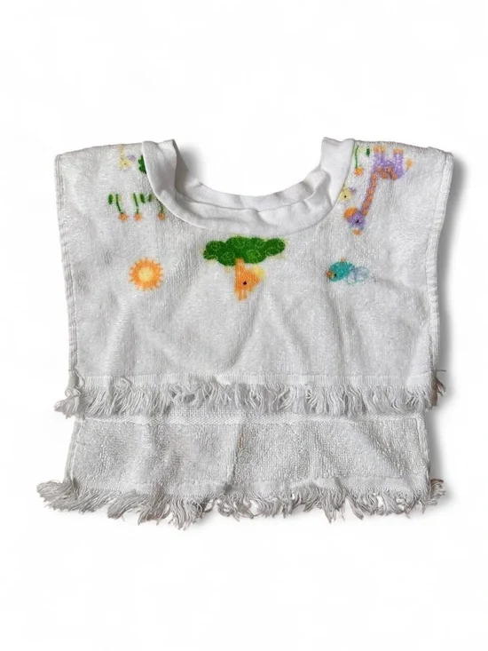 Vintage 100% Cotton Soft Baby Bib Fringe Pullover Towel Western Safari Whimsical