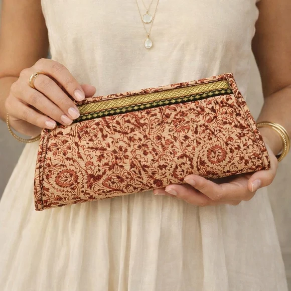 ❤️ Indian Handmade Floral Clutch Boho Ethnic Print Foldover Wallet Bag Classy