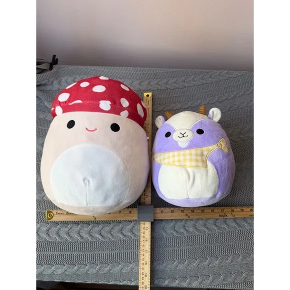 SQUISHMALLOWS Malcolm the Mushroom 12 inch and Louden the Goat w/ Yellow Bandana