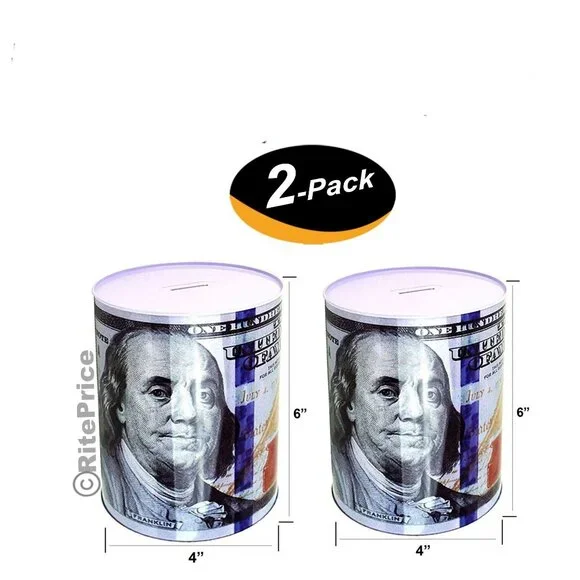 Ben Franklin One Hundred Dollar Bill Tin Piggy  Banks 6