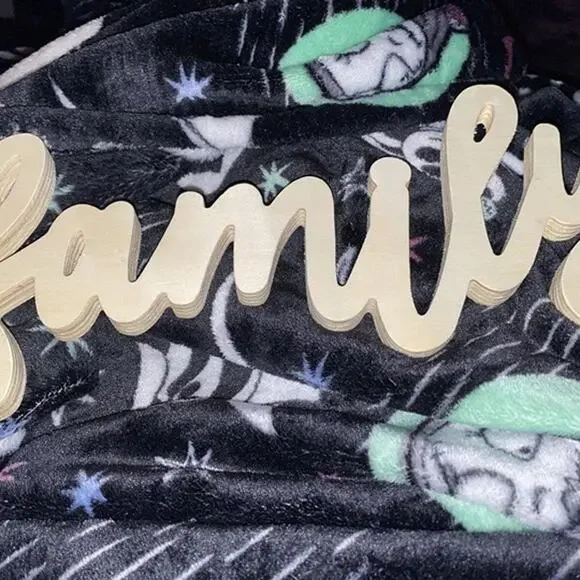 Target DIY wooden word decor. natural wood. cursive “Family”. paint ready.