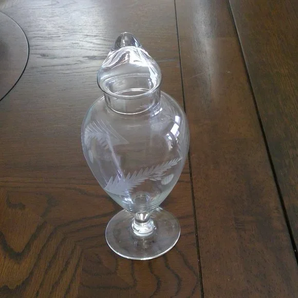 Glass Apothecary Jar, Etched Leaves + Berries