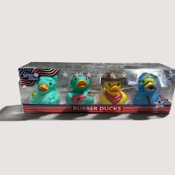 Sunny Days 4 Pack Rubber Ducks Statue of Liberty Rockstar Cowboy Scuba