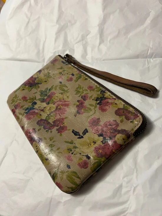 Patricia Nash Floral Print Leather Wristlet Tan & Pink
