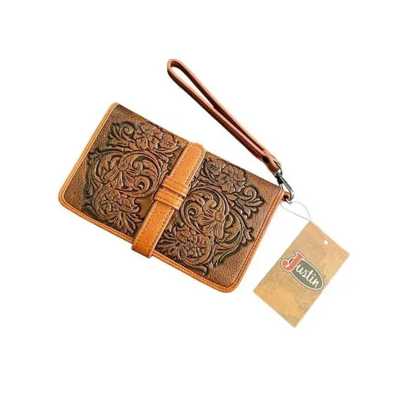 Justin Ladie’s Floral Embossed Faux Leather Clutch/Wristlet/Wallet