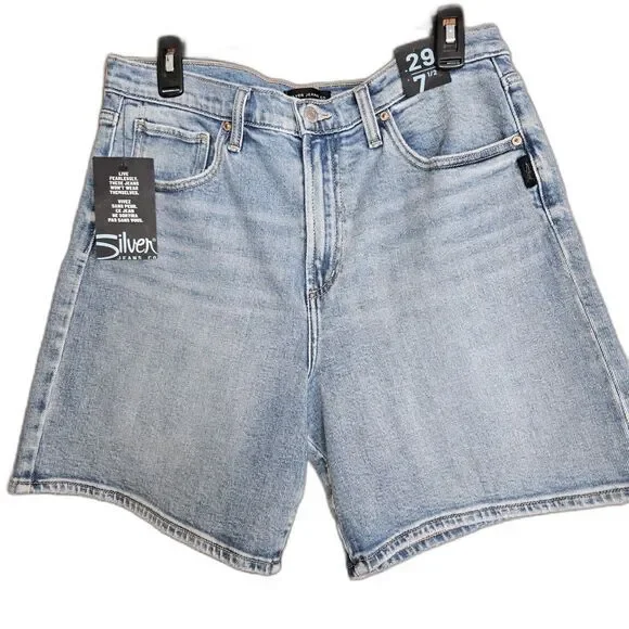 Silver Jeans Co. Womens‎ Vintage Long Shorts High Rise Indigo Blue Denim Size 29