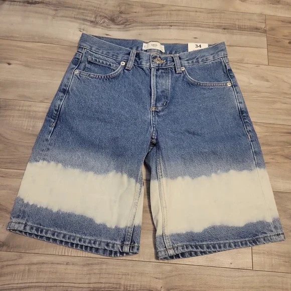 MNG Tie-Dye Bleach Long Bermuda Denim Jean Shorts Womens 2 100% Cotton NEW