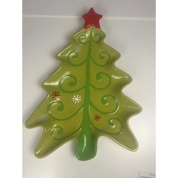 Target Holiday‎ 09 Green Ceramic Christmas Tree Serving Platter Tray