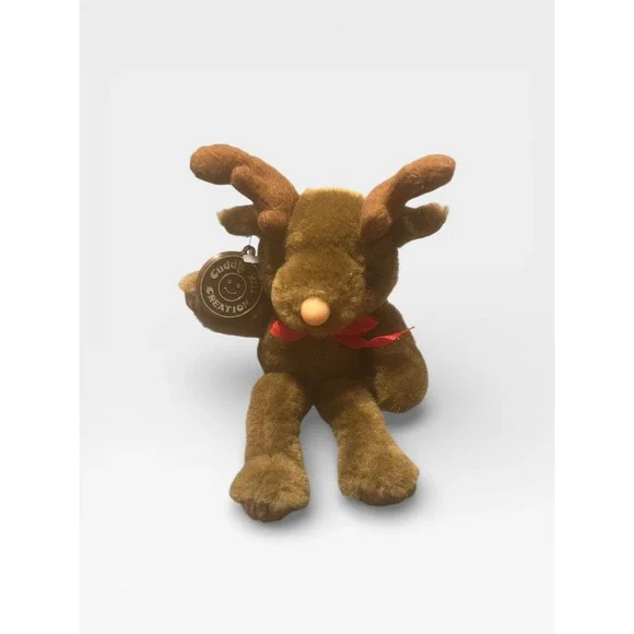 Vintage 1989 Cuddle Wit‎ Brown Plush Reindeer With Red Bow