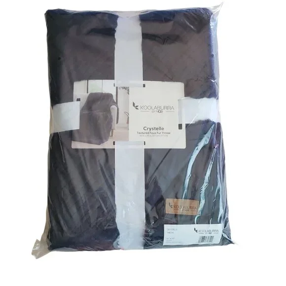 NEW Koolaburra by Ugg Textured Faux Fur Throw‎ Blanket 50 in x 70 in  - Navy