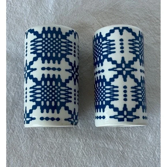 Target Salt and Pepper Shakers Blue White Geometric Gold‎ Top Ceramic Set Small