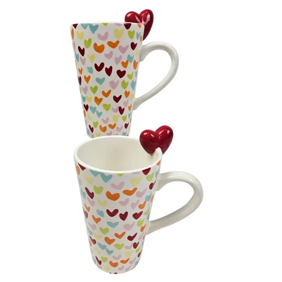 Target Valentine 2010 Heart Mugs Set of 2 Multicolor 3D Heart Rim Accent Ceramic