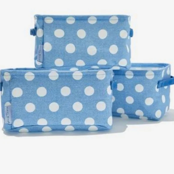 NEW! STEEL Mill And Co Storage Bins Set Of 3 In Blue And White Polka dot