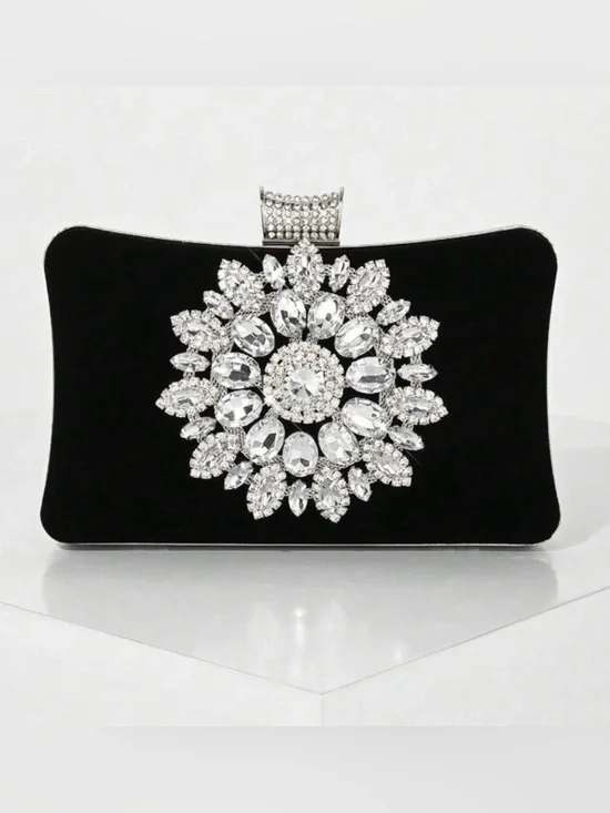 Elegant Black Crystal-Embellished Evening Clutch