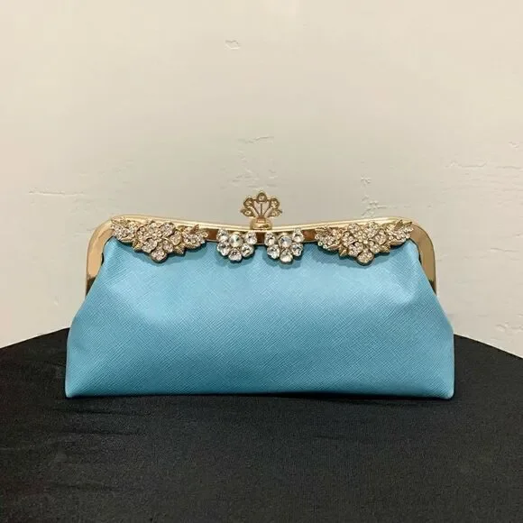 Handmade Genuine Leather Rhinestone Push lock Clutch/Evening bag