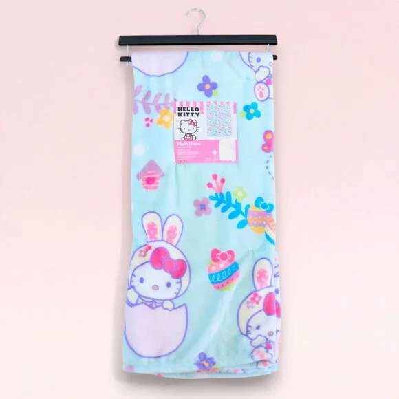 Hello Kitty Easter Egg Blanket Velvet Plush Throw Easter Bunny Cosplay NWT