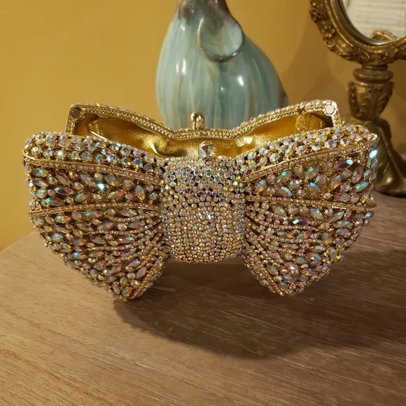 NIB! Iridescent Rhinestone Bow Clutch