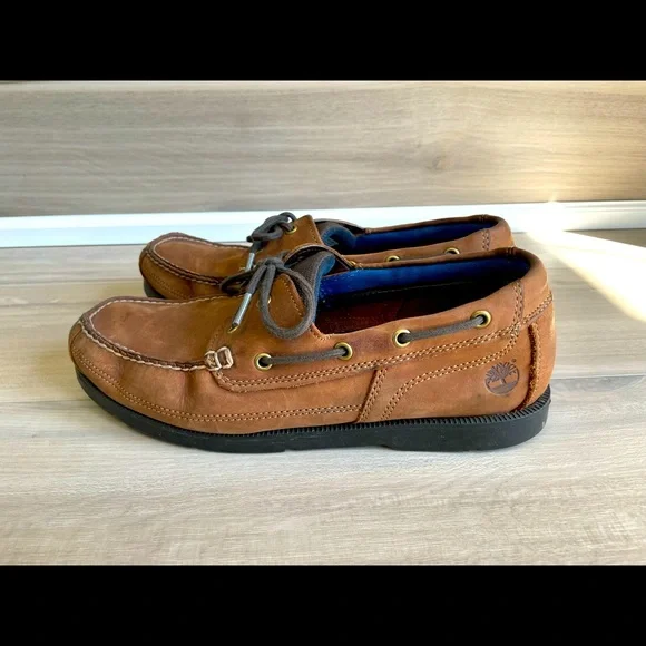 Timberland‎ Mens Size 10 Two-Eye Brown Leather Deck Shoes Lace Around