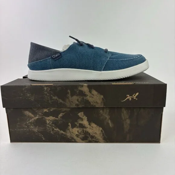 Chaco Chillos Sneaker Mens Sz 9 Slip on with Strings Ocean Blue Boat Canvas