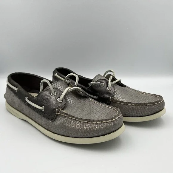 Sperry Angelfish Silver Metallic Leather Boat Shoes W‎ 9M Coastal Marina Preppy