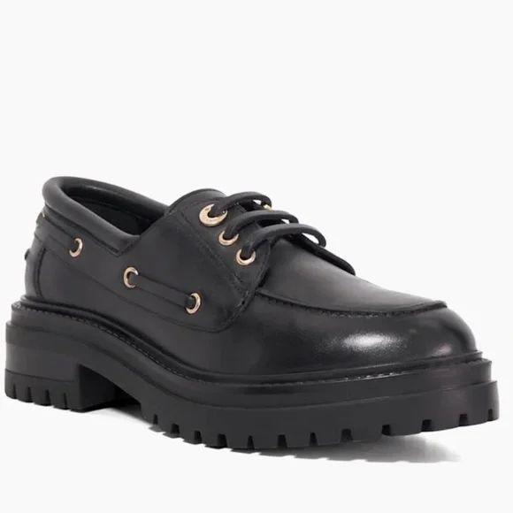 Dune London Patent Black Leather Cleated Boat Shoes - Size 7
