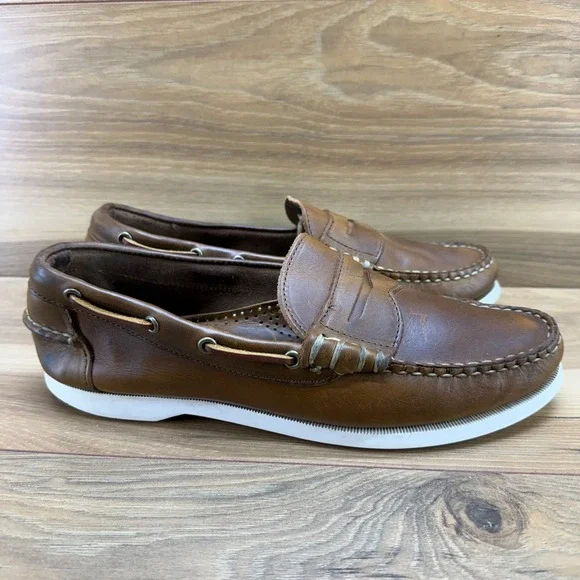 Allen Edmonds Kirkwood Boat Shoes Mens 8 D Brown Leather Moc Toe Casual Everyday