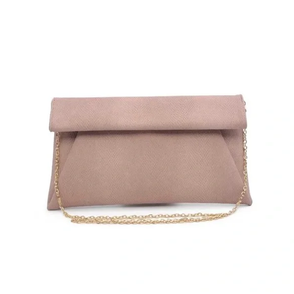 Elegant Blush Pink Clutch with Gold Chain
