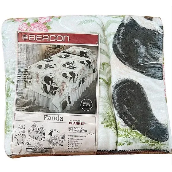 Vintage Beacon Panda Blanket twin/full New  72 x 90” old stock
