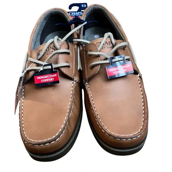 Chaps Benny Mens Boat Shoes Tan Brown Memory Foam Loafers Size 13‎ NEW