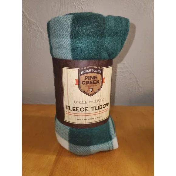 Pine Creek Fleece Throw‎ Blanket 46 x 63  Copper Green Plaid Christmas New