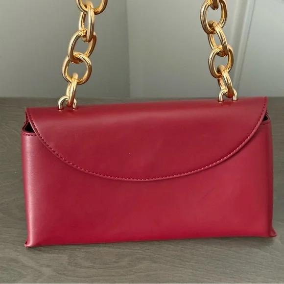 Faux Leather Red Chain Strap Bag