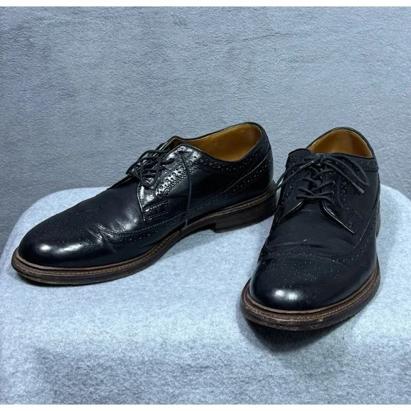 J Crew Ludlow Longwing Blucher Shoes Black Leather Wingtip 12 D Made Portugal