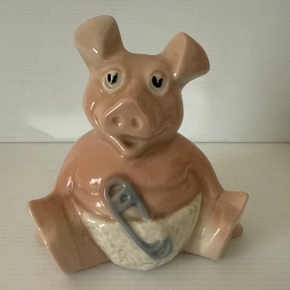 Vintage Nat West Porcelain Baby Piggy With Diaper Pin Bank Woody by Wade England