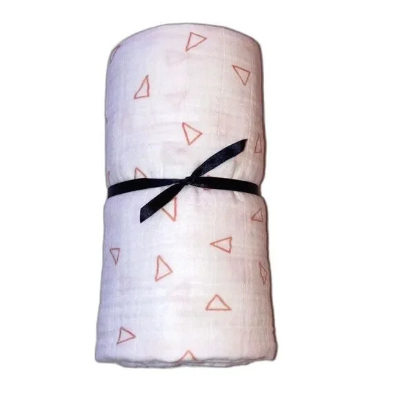 WHITEWRAP Muslin Swaddle Blanket Soft Cotton Geo Orange Triangles 47 x 47 inches
