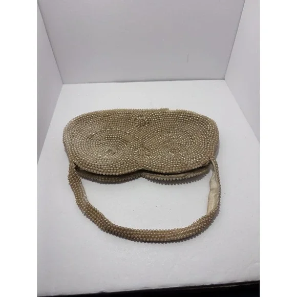 VINTAGE PEARL GOLD FULLY BEADED PURSE - CLUTCH - SHOULDER BAG - EVENING EST 1940