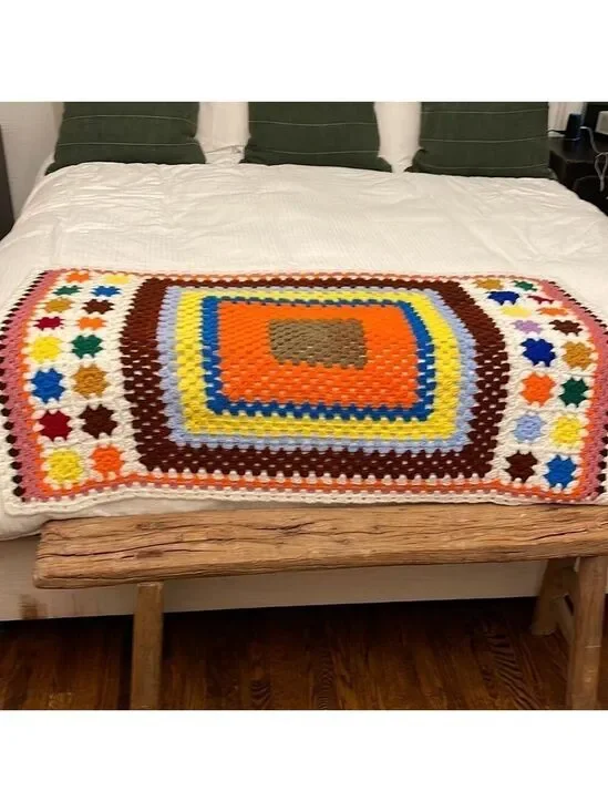 Vintage Crochet Granny Square Crib Baby Throw‎ Blanket