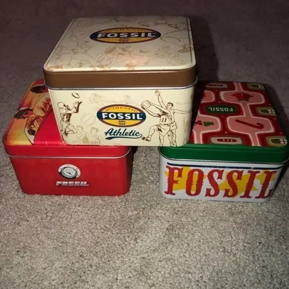 Vintage Empty Fossil Watch Tin Box Boxes (3) 2000 2003 2006‎