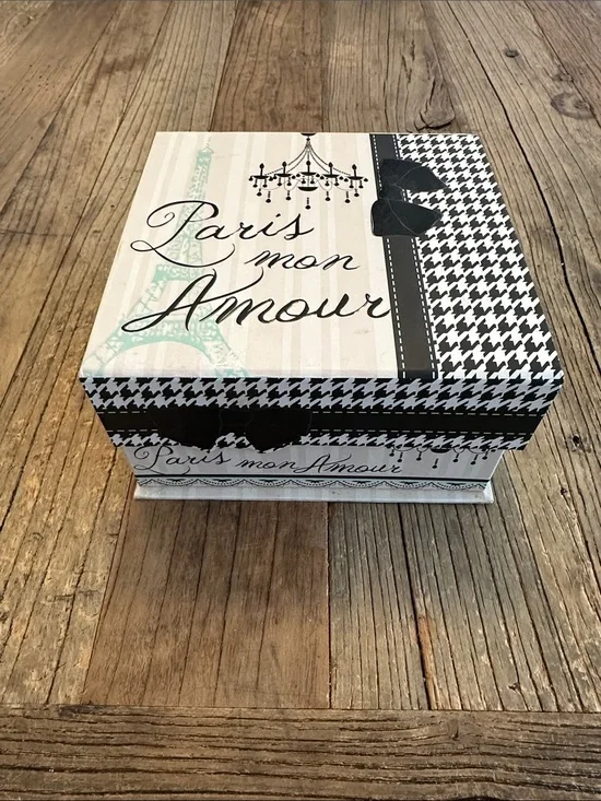 Paris Mon Amour Decorative Gift or storage Box - Black & White with Mint Accent