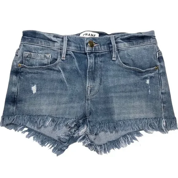 FRAME Denim Le Cutoff distressed frayed denim shorts Size 24