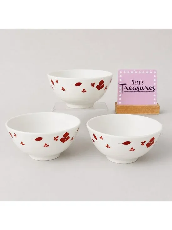 Home Target PRESSED PETALS Red Leaves Petal Porcelain Soup Cereal Bowls Set 3