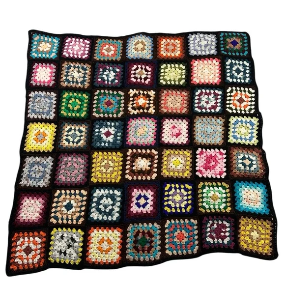 Handmade Granny Square Afghan Crochet Throw Blanket 49x47