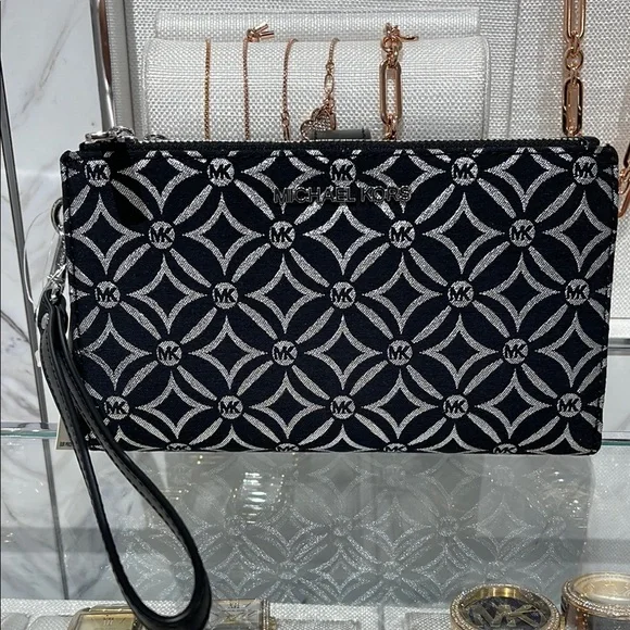 Michael Kors Jet Set Travel Large Double-Zip Wristlet-Wallet-PhoneHolder Black