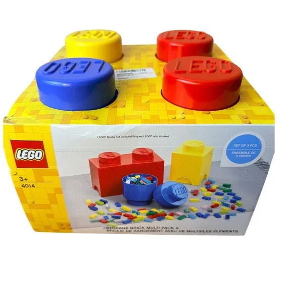 LEGO Storage Brick Multi-Pack S 3 Piece Set Red Blue Yellow Stackable 4014 NEW