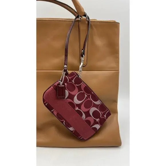 Vintage Coach Wristlet in Signature C Jacquard Burgundy Red