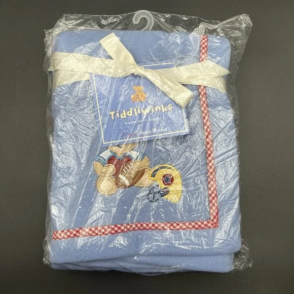Tiddliwinks Baby Fleece Blanket Blue Teddy Bear Football Sports 30x40 NIP