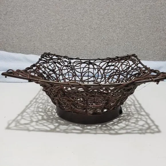 Brown Square Woven Bentwood Vine Branch Basket Over Metal Frame 11