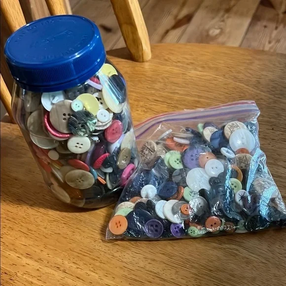 Vintage Assorted Button Collection in Jar and Bags